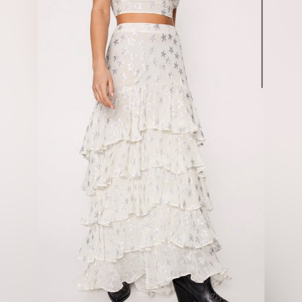 ISO Nasty Gal Metallic Star Ruffle Maxi Skirt